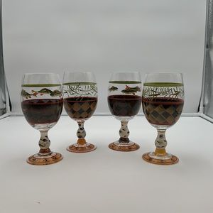 Set of 4 Zrike OUTPOST 14 oz Water Goblets, Hand Painted, Suzan R. White